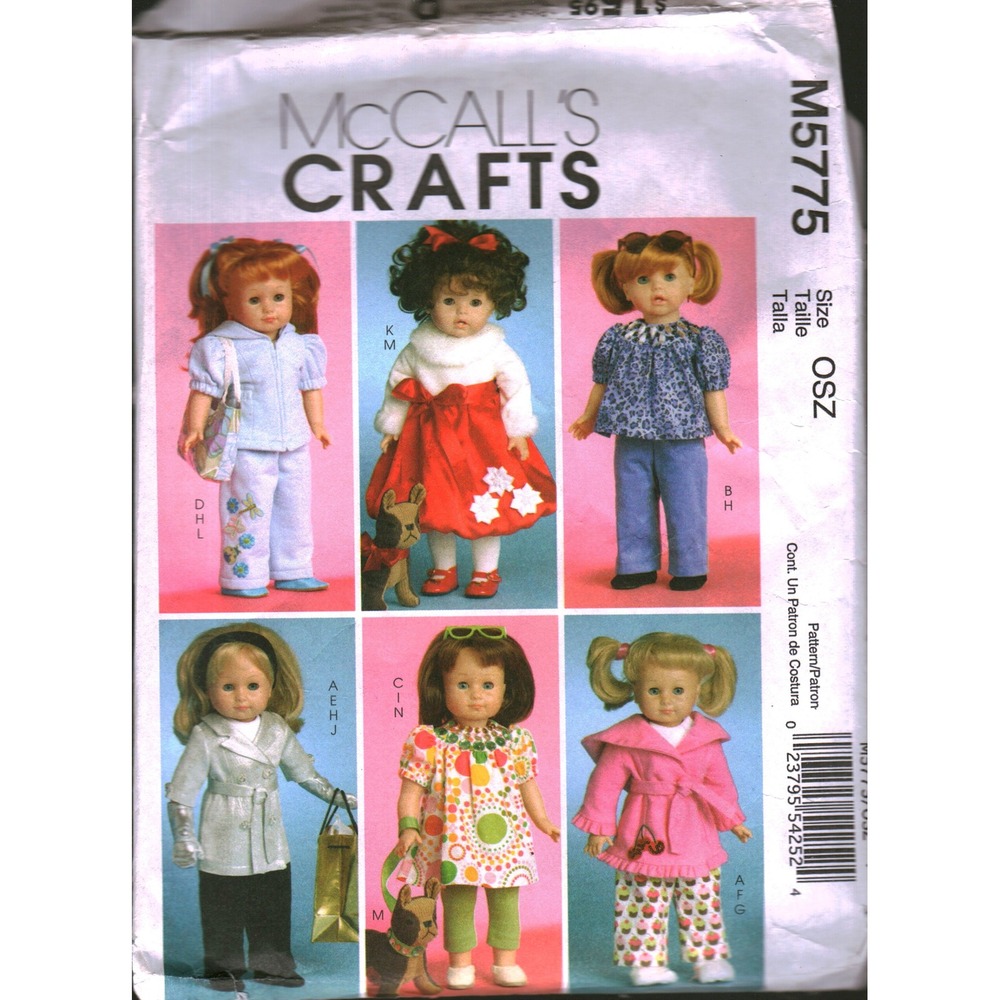 McCalls M5775 18 Inch Doll Clothes Toy Dog Sewing Pattern OSZ CUT